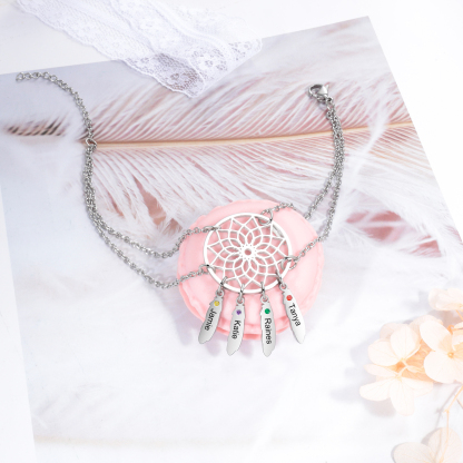 Personalised Dream Catcher Necklace With 4 Birthstones Engraved Names Gift For Women-Jessemade AU