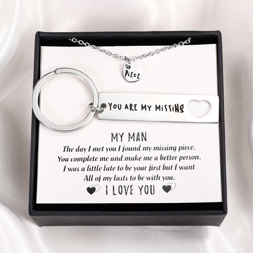 You Are My Missing Piece, Heart Necklace & Keychain Gift Set Gifts For Husband-Jessemade AU