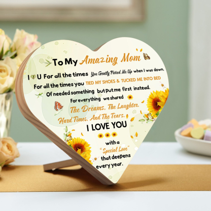 To My Amazing Mom I ❤️ U Wooden Flowers Heart Keepsake Desktop Ornament-Jessemade AU