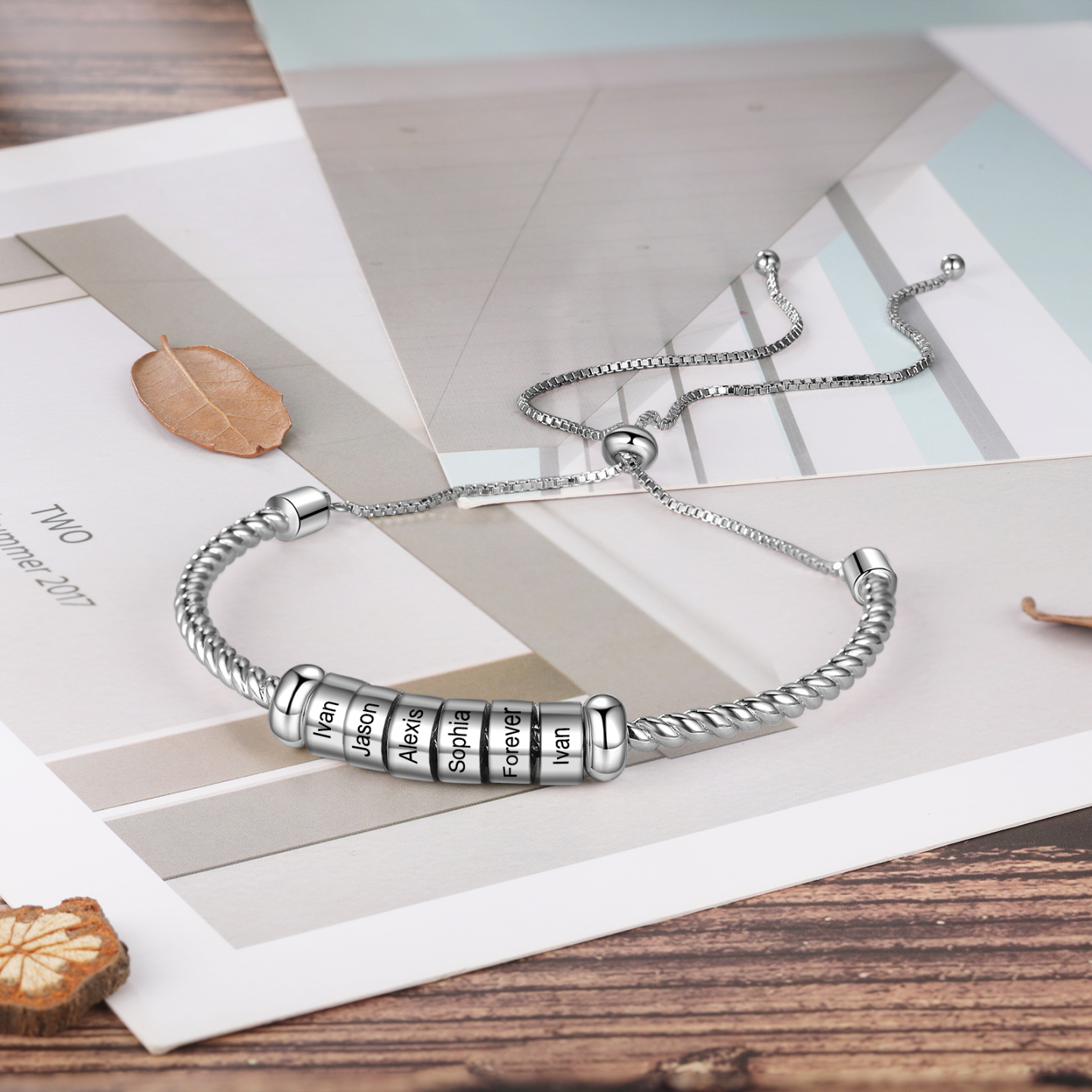 Personalised 6 Names Women's Bracelet With Beads-Jessemade AU