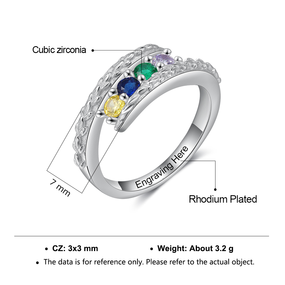 Personalised 4 Birthstones Ring Engraved Names Ring Gifts for Her-Jessemade AU