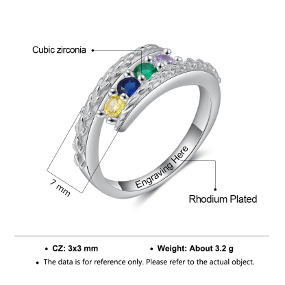 Personalised 4 Birthstones Ring Engraved Names Ring Gifts for Her-Jessemade AU