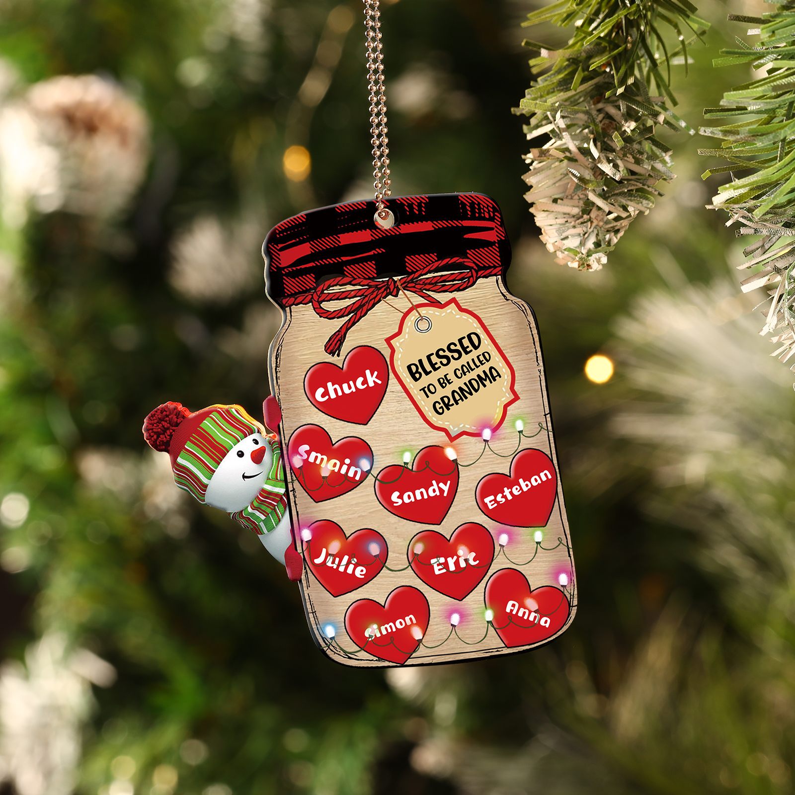 8 Names - Personalised Heart Christmas Ornament Customised Name & Text Acrylic Snowman Hanging Ornaments Jar Gift for Family-Jessemade AU