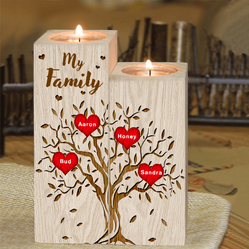 Family Tree Candle Holder Customised 1-10 Names & Text Wooden Candlesticks Personalised Gifts for Family-Jessemade AU