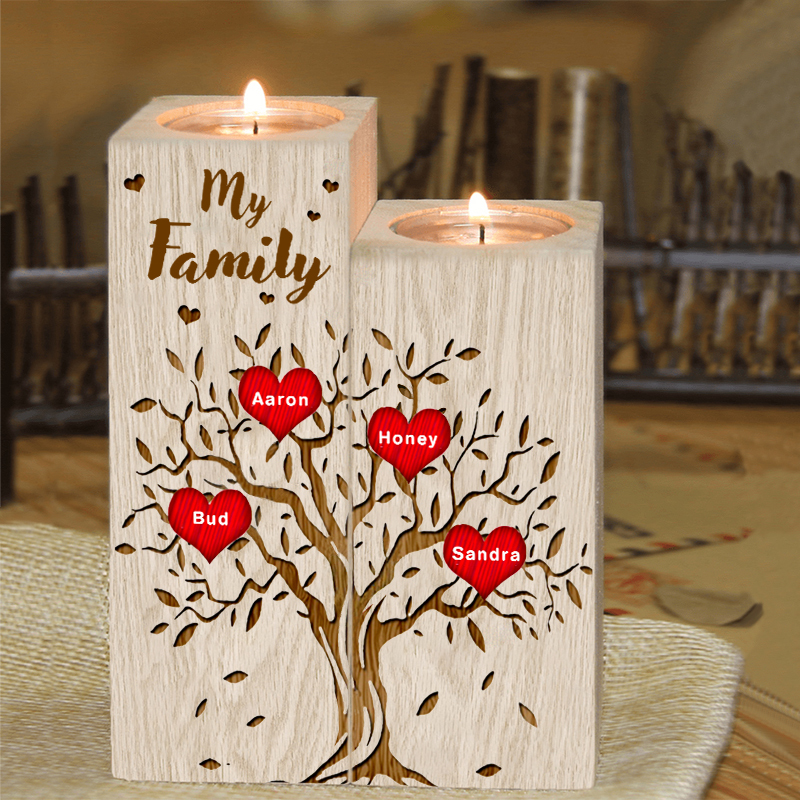 Family Tree Candle Holder Customised 1-10 Names & Text Wooden Candlesticks Personalised Gifts for Family-Jessemade AU