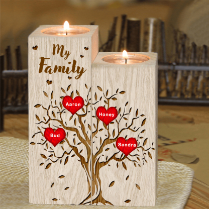Family Tree Candle Holder Customised 1-10 Names & Text Wooden Candlesticks Personalised Gifts for Family-Jessemade AU