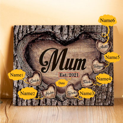 6 Names - Personalised Mum Wooden Plaque Custom Date & Names Home Decoration Hearts Gift for Mother-Jessemade AU