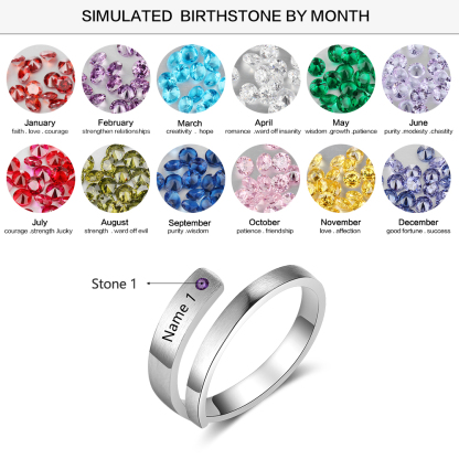Personalised Ring With 1 Birthstone Engraved Names Ring Gift For Women-Jessemade AU