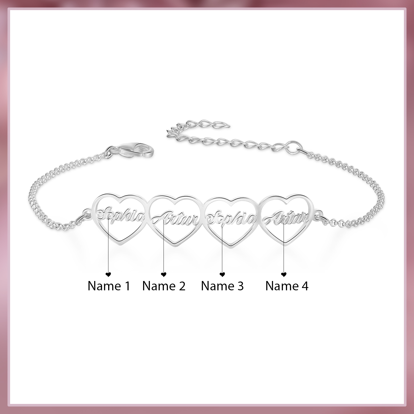4 Names - Personalised Heart Bracelet Custom Name Bracelets Birthday Valentine's Day Gift For Her-Jessemade AU