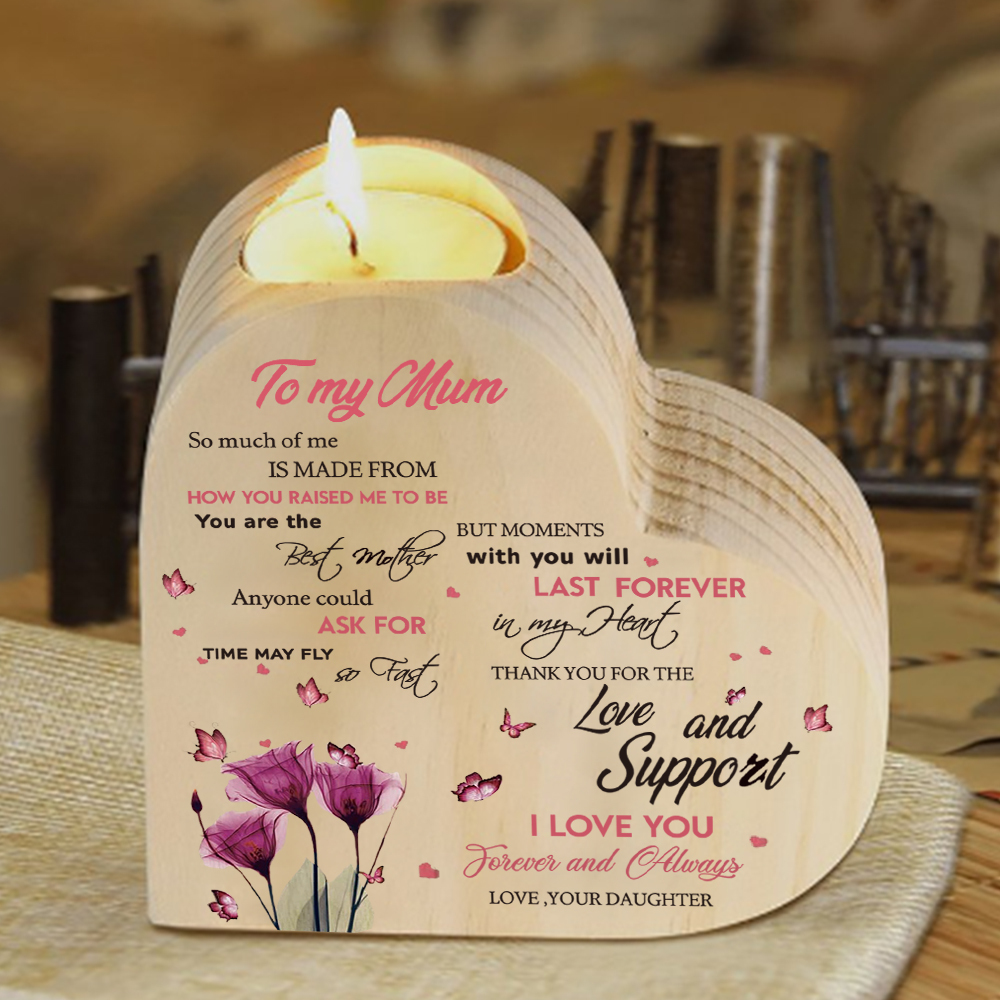 To My Mum-Wooden Heart Candle Holder Flower Candlesticks "Thank you for the love and support" Gifts For Mother-Jessemade AU