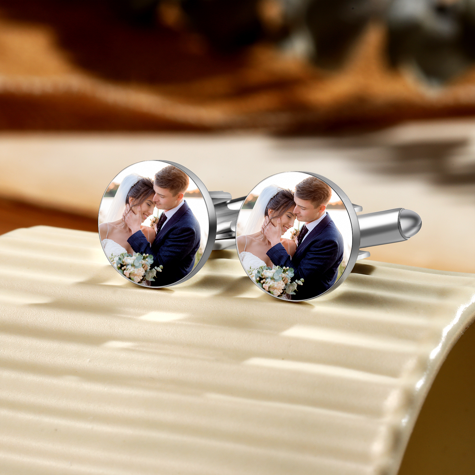 Personalised Men's Cufflinks Custom 2 Photos Circle Metal Cufflinks Wedding Gift for Him-Jessemade AU