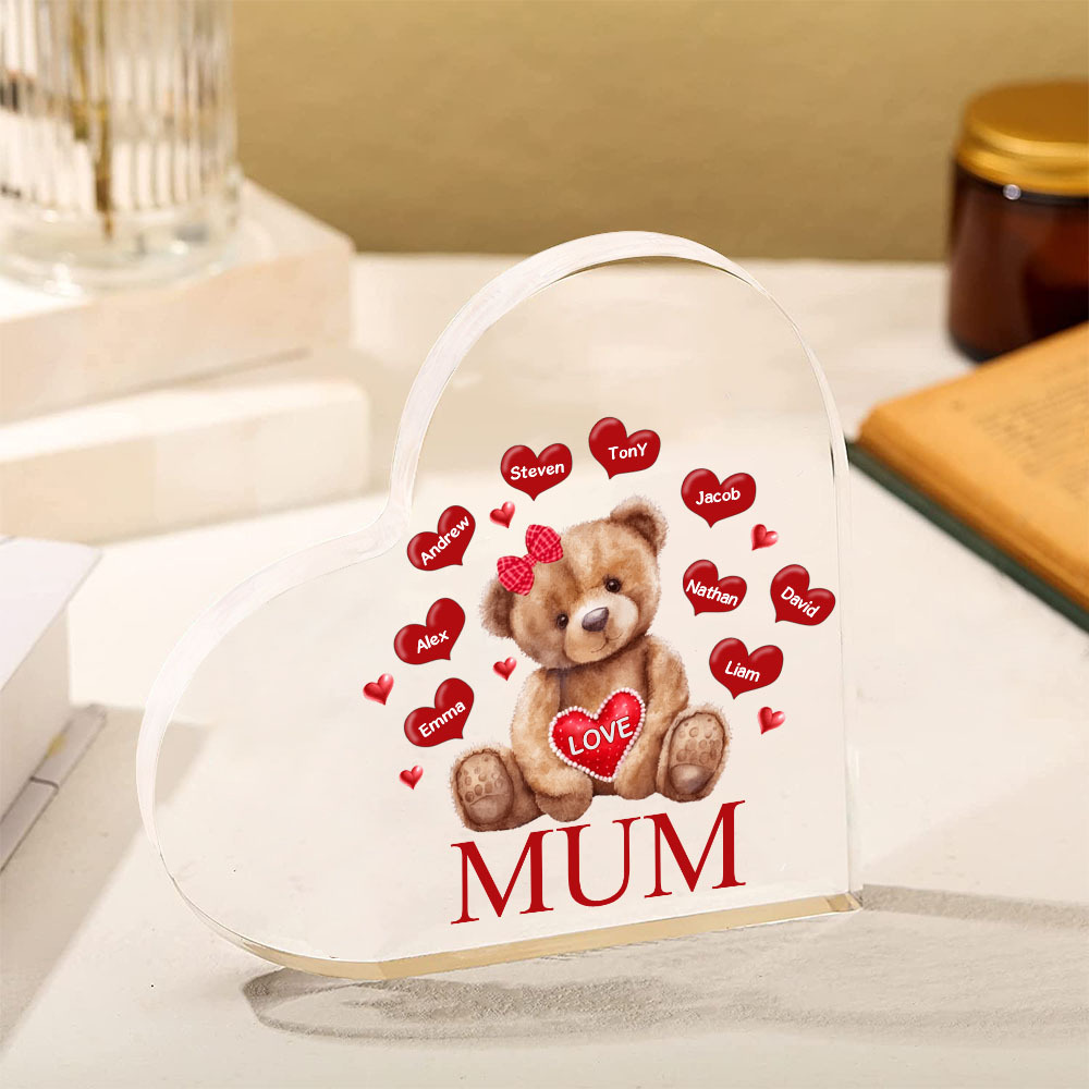 9 Names - Personalised Acrylic Heart Keepsake Custom 2 Texts Teddy Bear Ornaments Gifts for Grandma/Mother-Jessemade AU