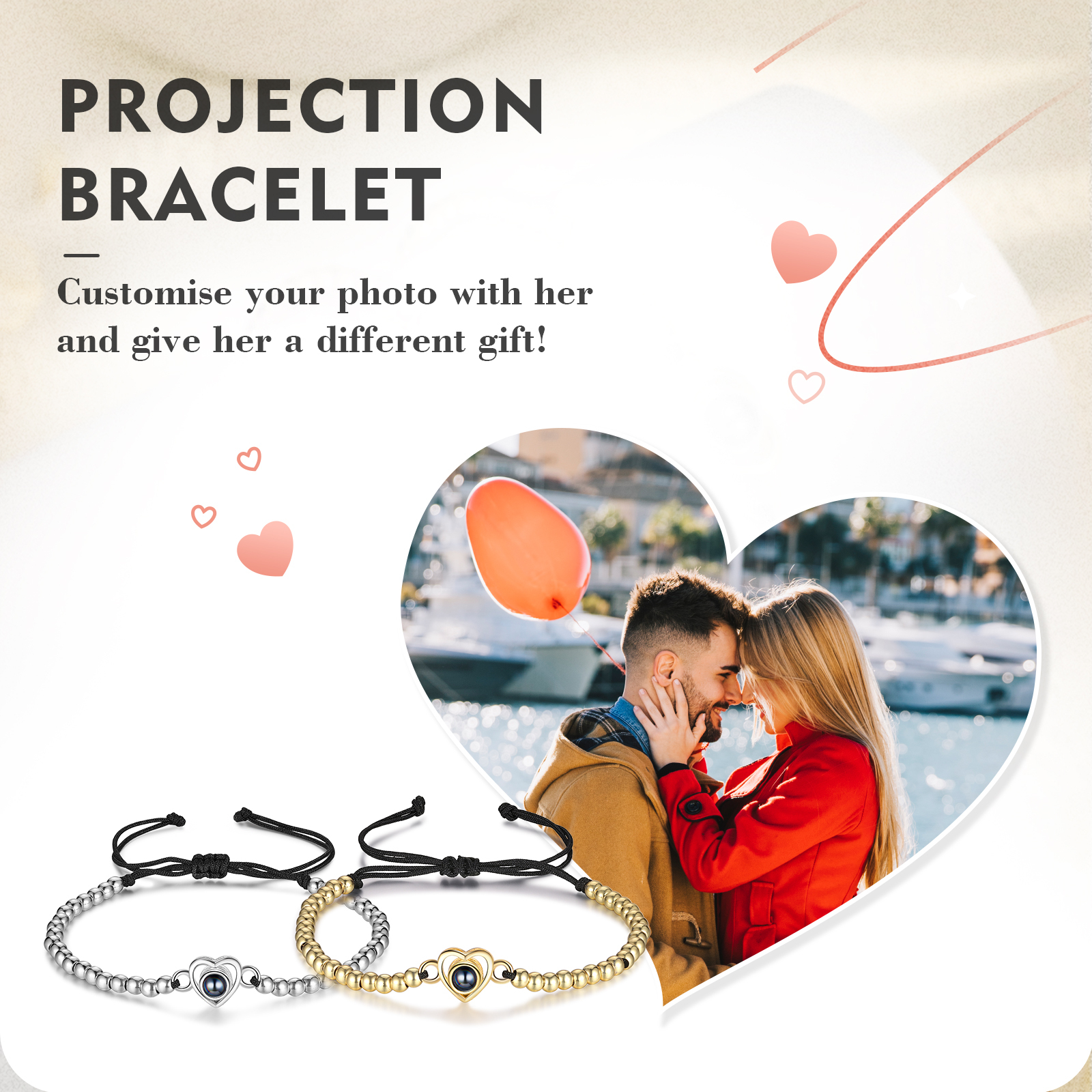 2 PCS Personalised Couple Projection Bracelet Customised 1 Photo Adjustable Bracelet Special Gift For Her/Him-Jessemade AU