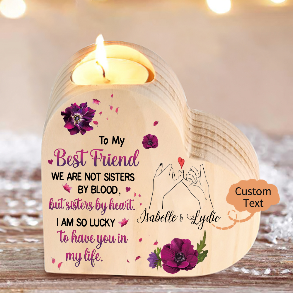 To My Best Friend Violet Flower Heart Candle Holder "I AM SO LUCKY TO HAVE YOU IN MY LIFE" Wooden Candlestick-Jessemade AU
