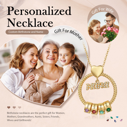 4 Names - Personalised Nana Necklace Custom Names & Birthstones Circle Pendant Necklace Gift for Grandma Nana-Jessemade AU