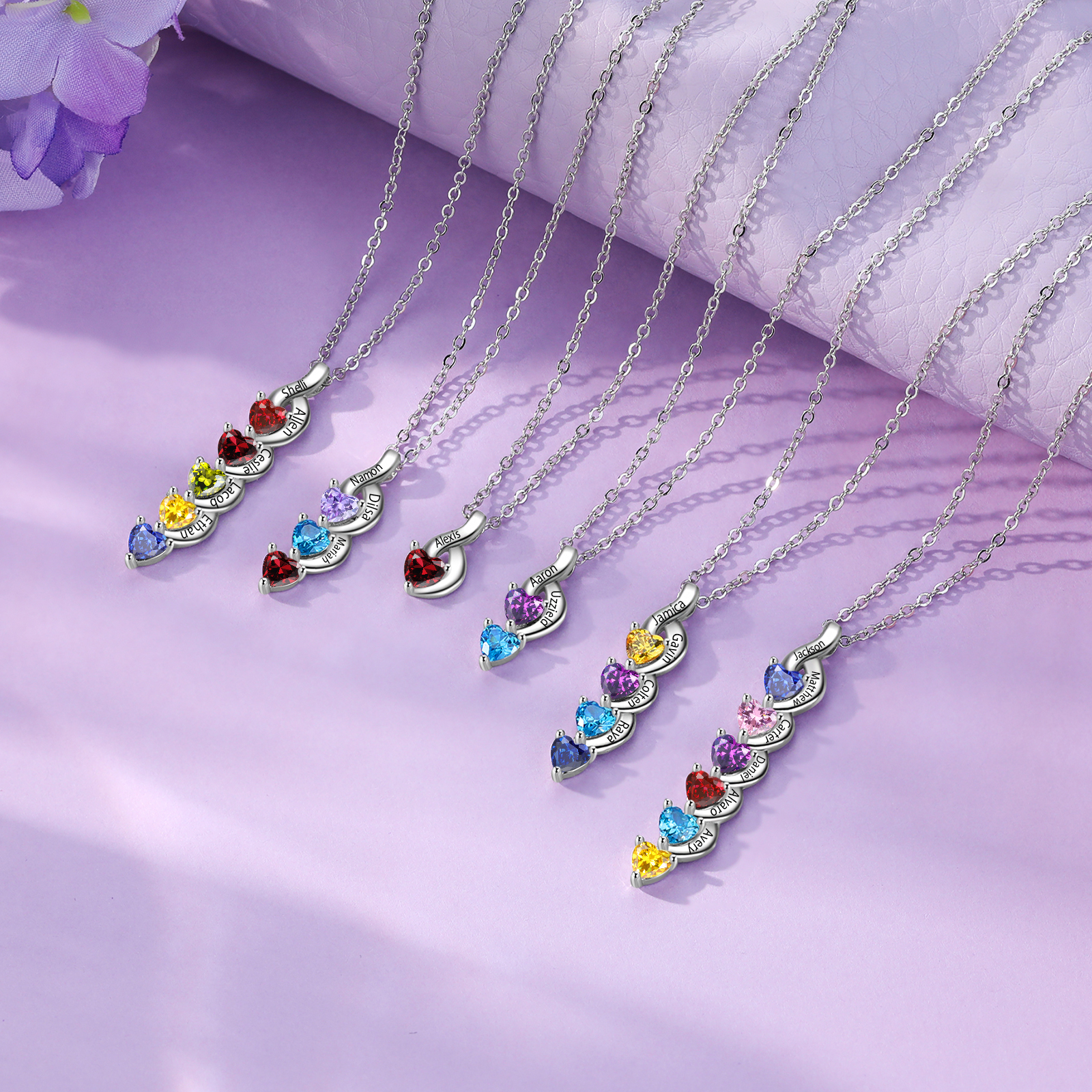 6 Names - Personalised Pendant Necklace Customised Names & Birthstones Necklace Birthday Gift for Women Girls-Jessemade AU
