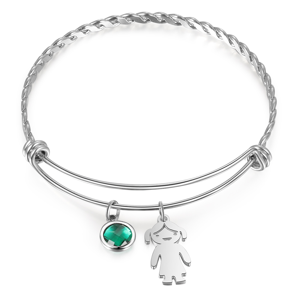 Mother's Day Personalised Kid Charms Bangle Bracelet With Names Customised 1 Birthstone Gift For Women-Jessemade AU