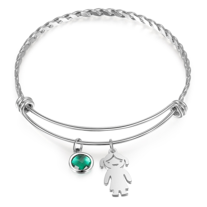 Mother's Day Personalised Kid Charms Bangle Bracelet With Names Customised 1 Birthstone Gift For Women-Jessemade AU