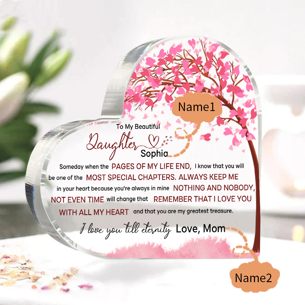 To My Daughter Acrylic Heart Keepsake Personalized 2 Names Pink Tree Ornament - I Love You Till Eternity-Jessemade AU