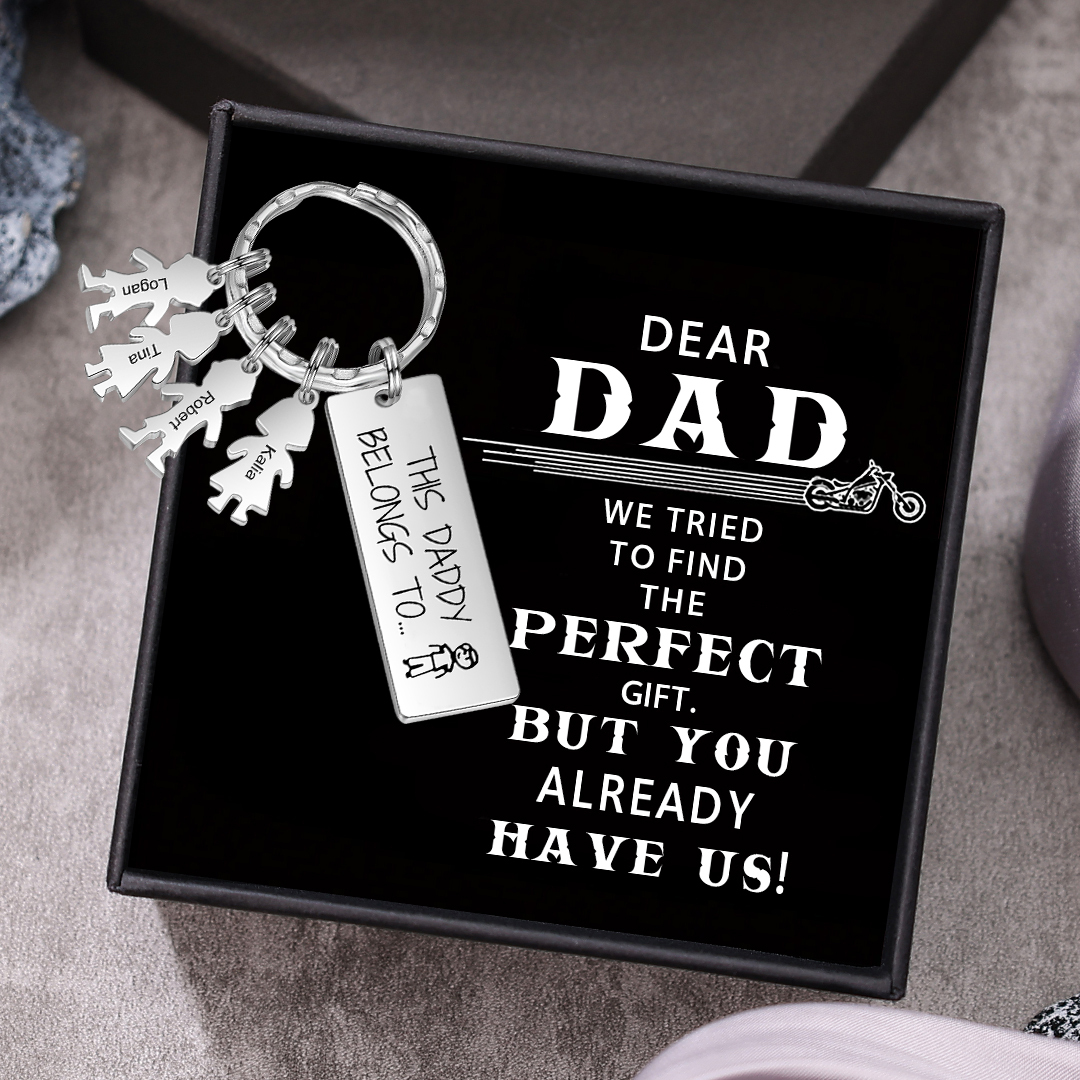 Personalised Keychain with 4 Kid Charms Father's Day Gift "This Daddy Belongs To" Custom Family Keyring-Jessemade AU