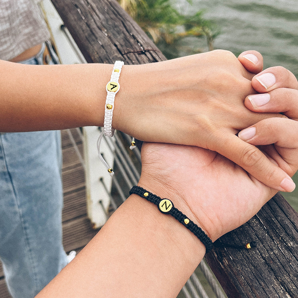 Couple Bracelets Set Customised 2 Letters Bracelet Adjustable Bracelet Valentine's Day Gift for Couples