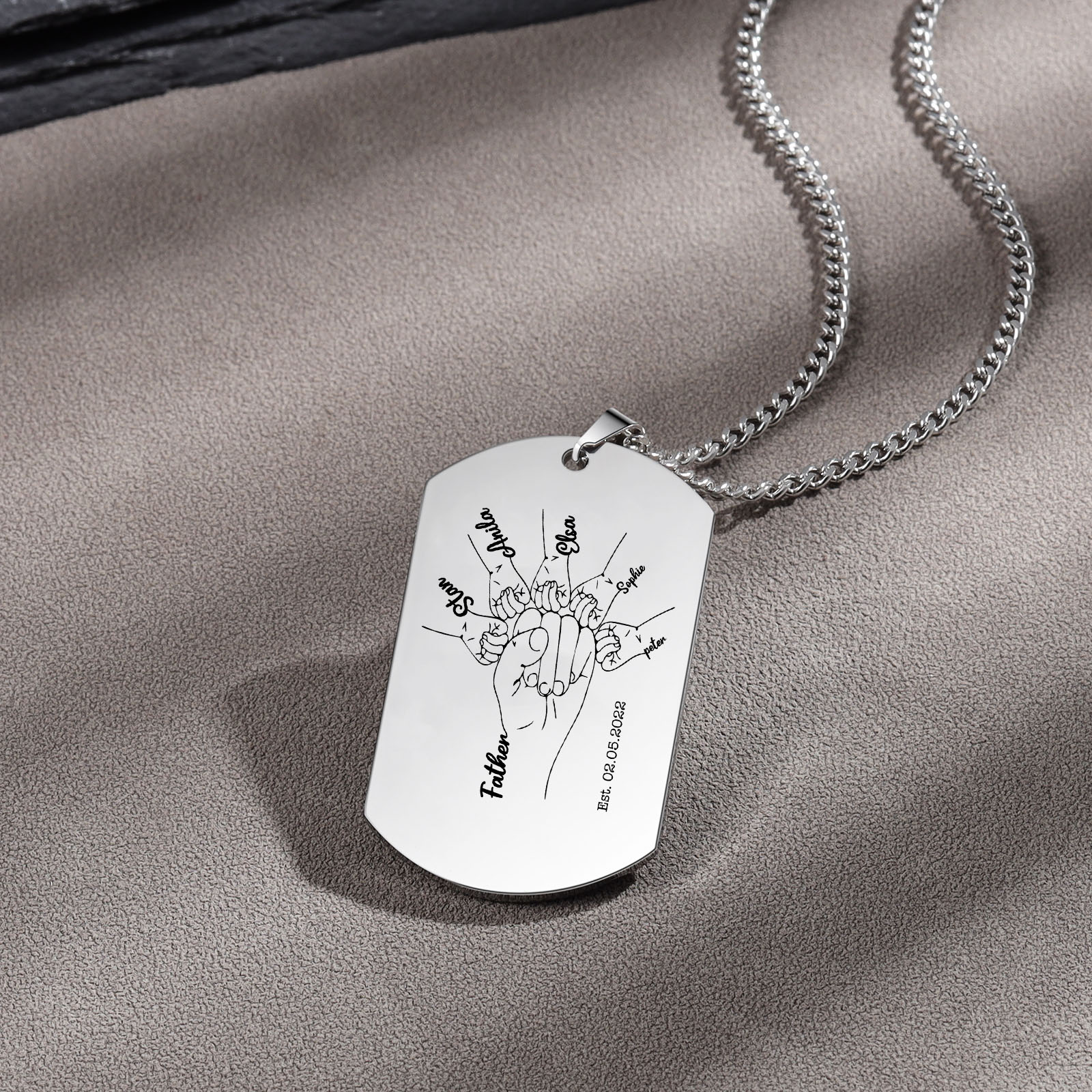 Custom Fist Bump Family Necklace with 5 Kids' Names Personalised Photo Dog Tag Necklace Father's Day Gifts-Jessemade AU