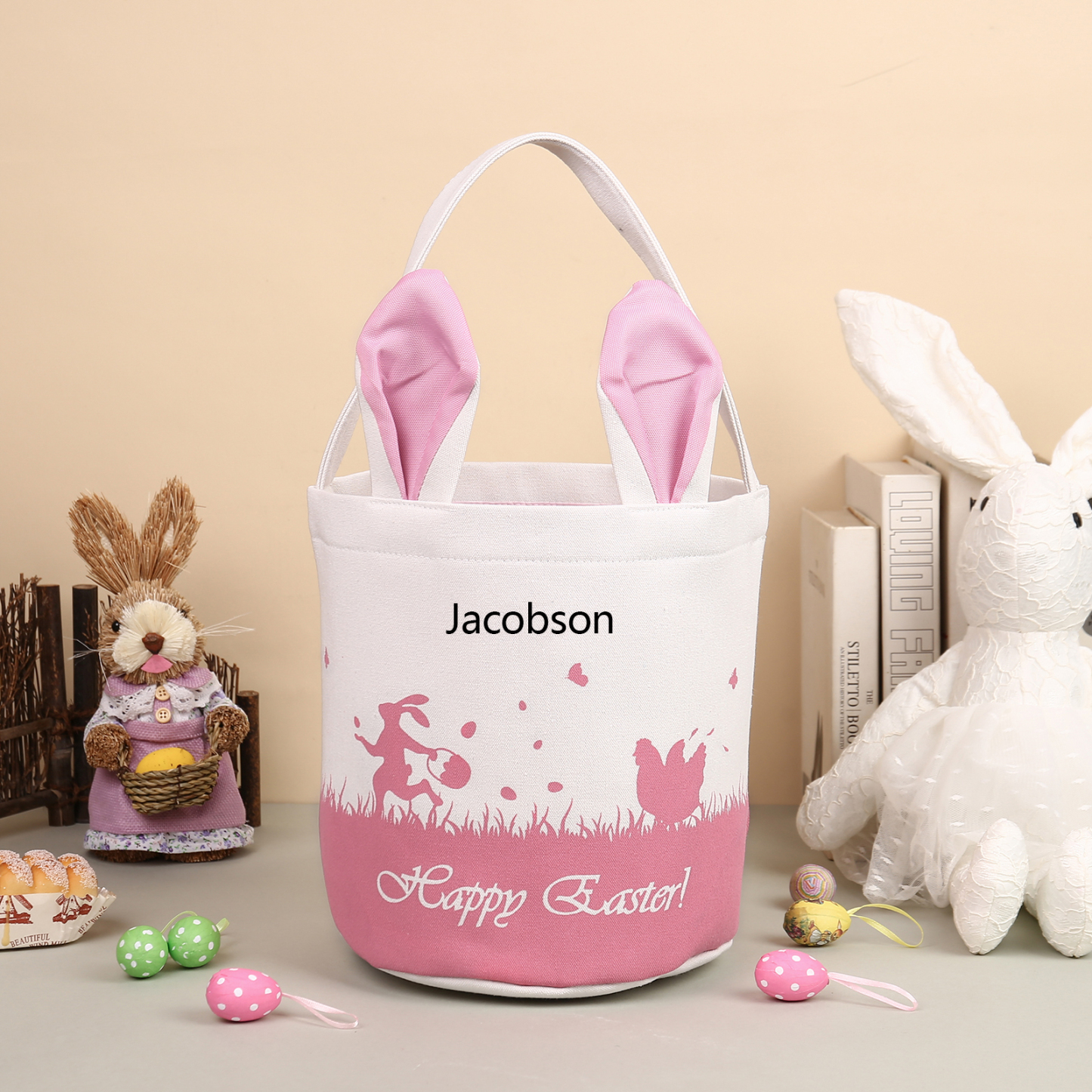 Personalised Bunny Tote Bag Customised with Name Bunny Bucket Bag Easter Gifts-Jessemade AU