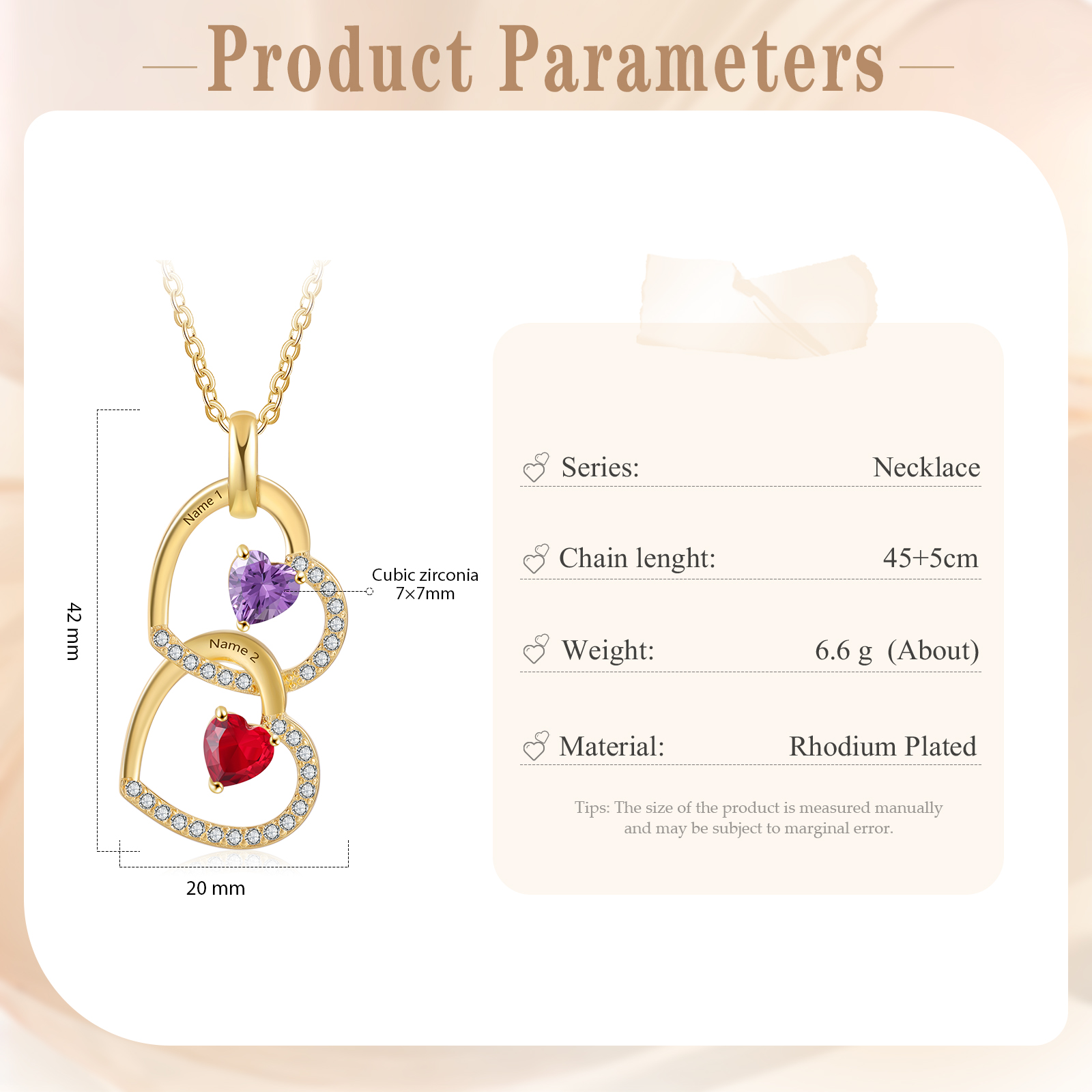 Personalised Heart Pendant Necklace Custom 2 Birthstones & 2 Names Necklace Gifts for Her-Jessemade AU