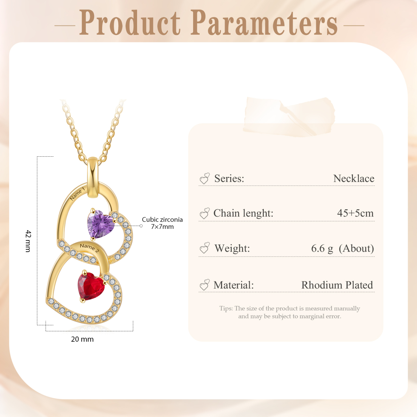 Personalised Heart Pendant Necklace Custom 2 Birthstones & 2 Names Necklace Gifts for Her-Jessemade AU