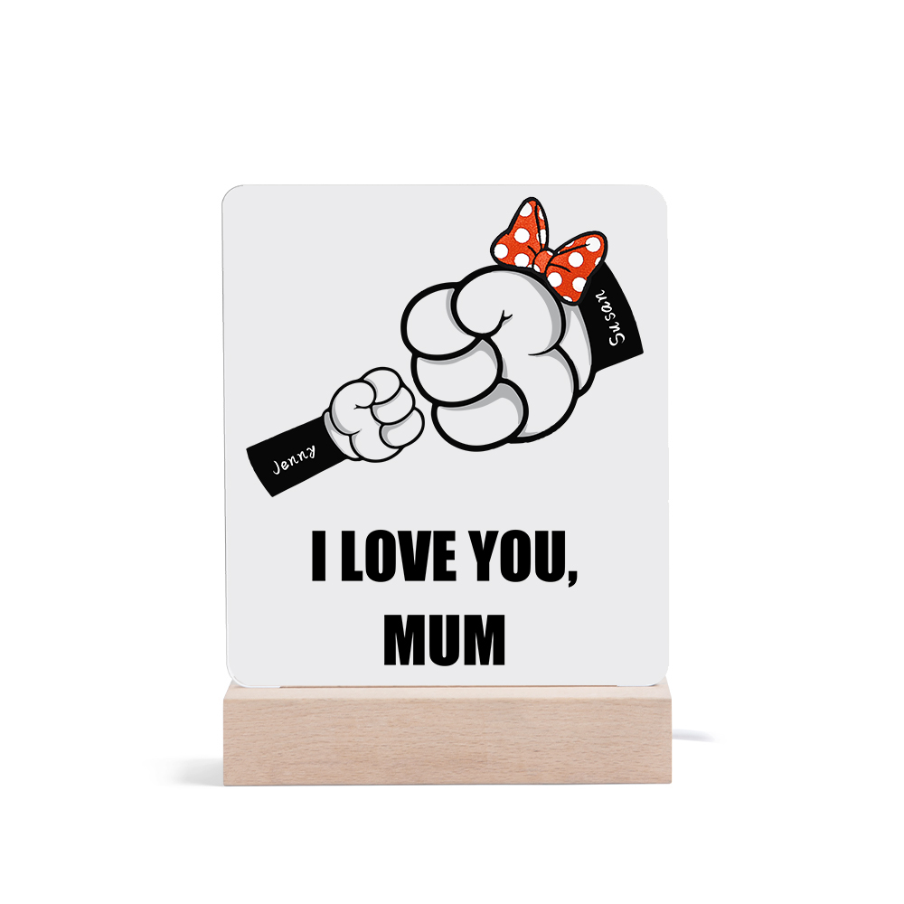 2 Names - Personalised Acrylic Night Light Custom Names & Text Fist Bump LED Lamp Gifts for Family-Jessemade AU