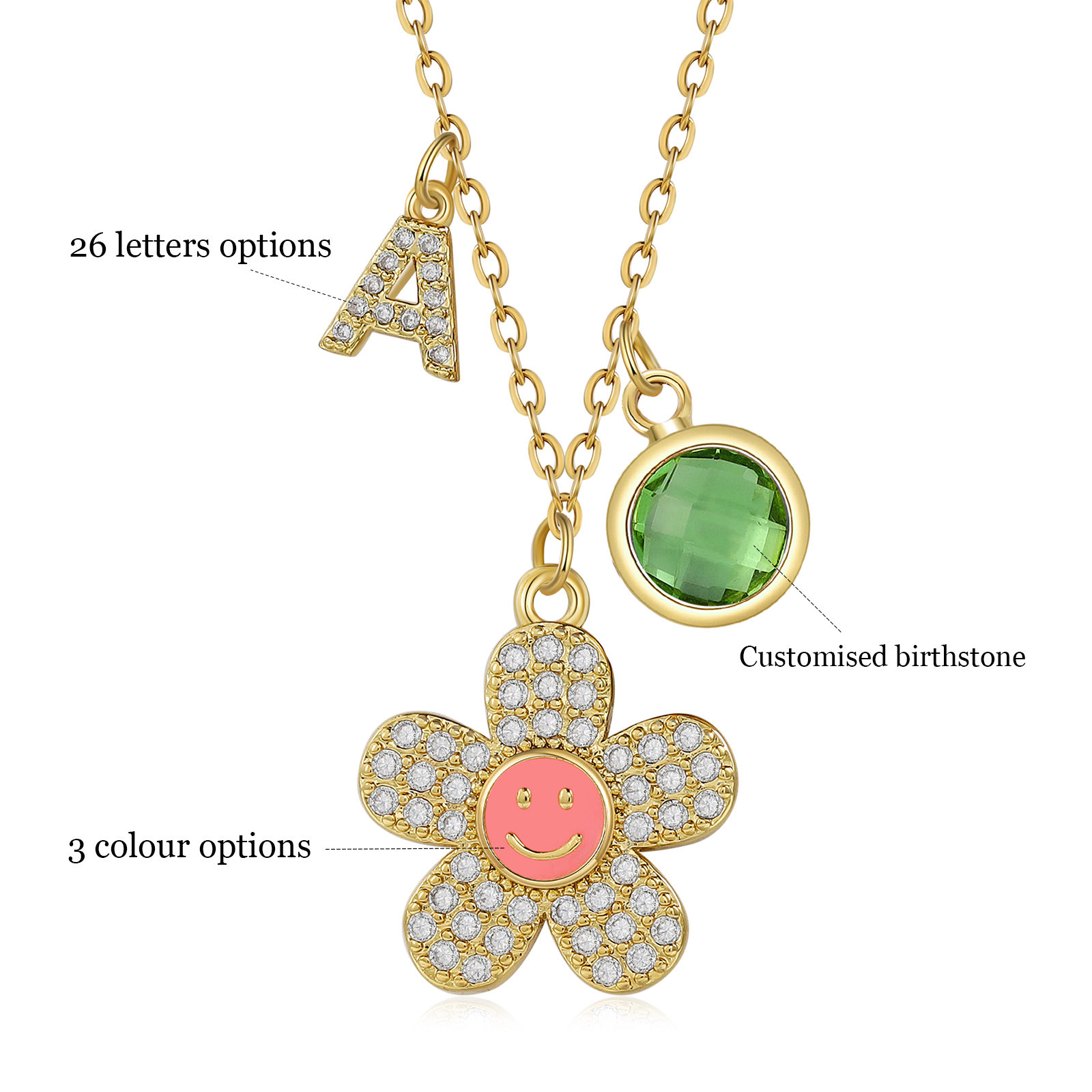 Personalised Flower Necklace Custom Birthstone and Initial Kid's Necklace-Jessemade AU