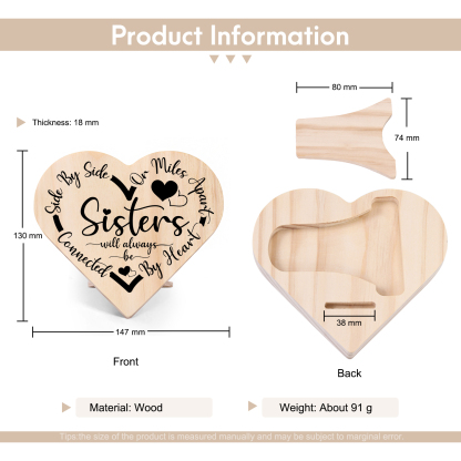 To Sisters Wooden Heart Word Art Keepsake Desktop Ornament-Jessemade AU