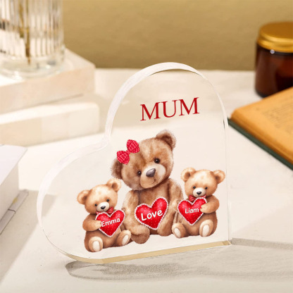 2 Names - Personalised Acrylic Heart Keepsake Custom Texts Teddy Bear Ornaments Gifts for Grandma/Mother-Jessemade AU