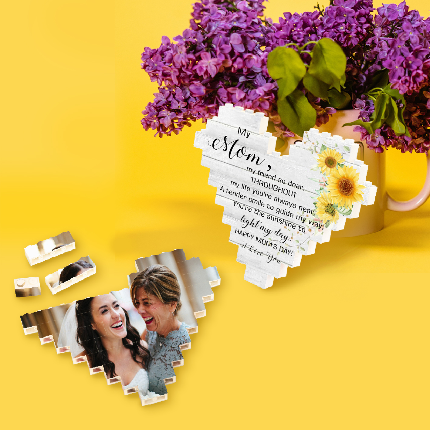 Custom Heart Shape Building Blocks Puzzle Photo Brick Square Shape Puzzle DIY Gift - Single Layers-Jessemade AU