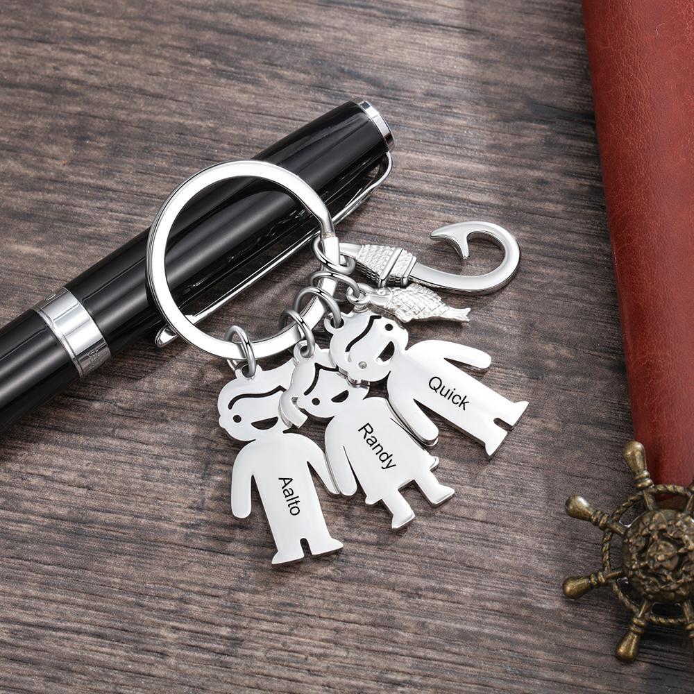 Personalised Kids Charm Keychain Engraved 2 Names Keychain Gifts For Dad-Jessemade AU