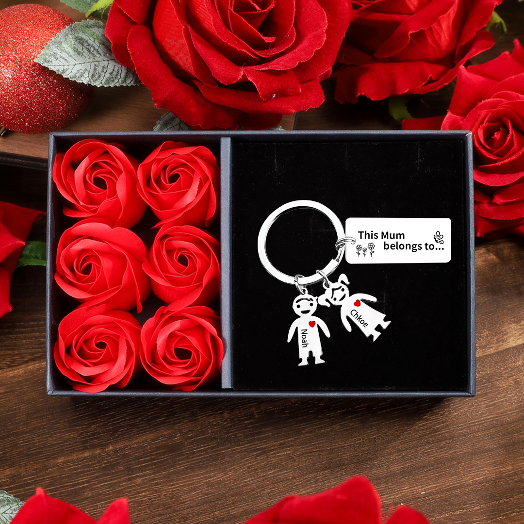 2 Names - Personalised Keychain with Kid Charms Engraved Names Keychain Mother's Day Gift for Mum/Nan-Jessemade AU
