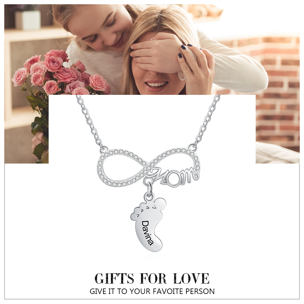 Mother's Day Gifts Personalised Infinity Baby Feet Mother Necklace Engraved 1 Names Necklace Gifts For Mom-Jessemade AU
