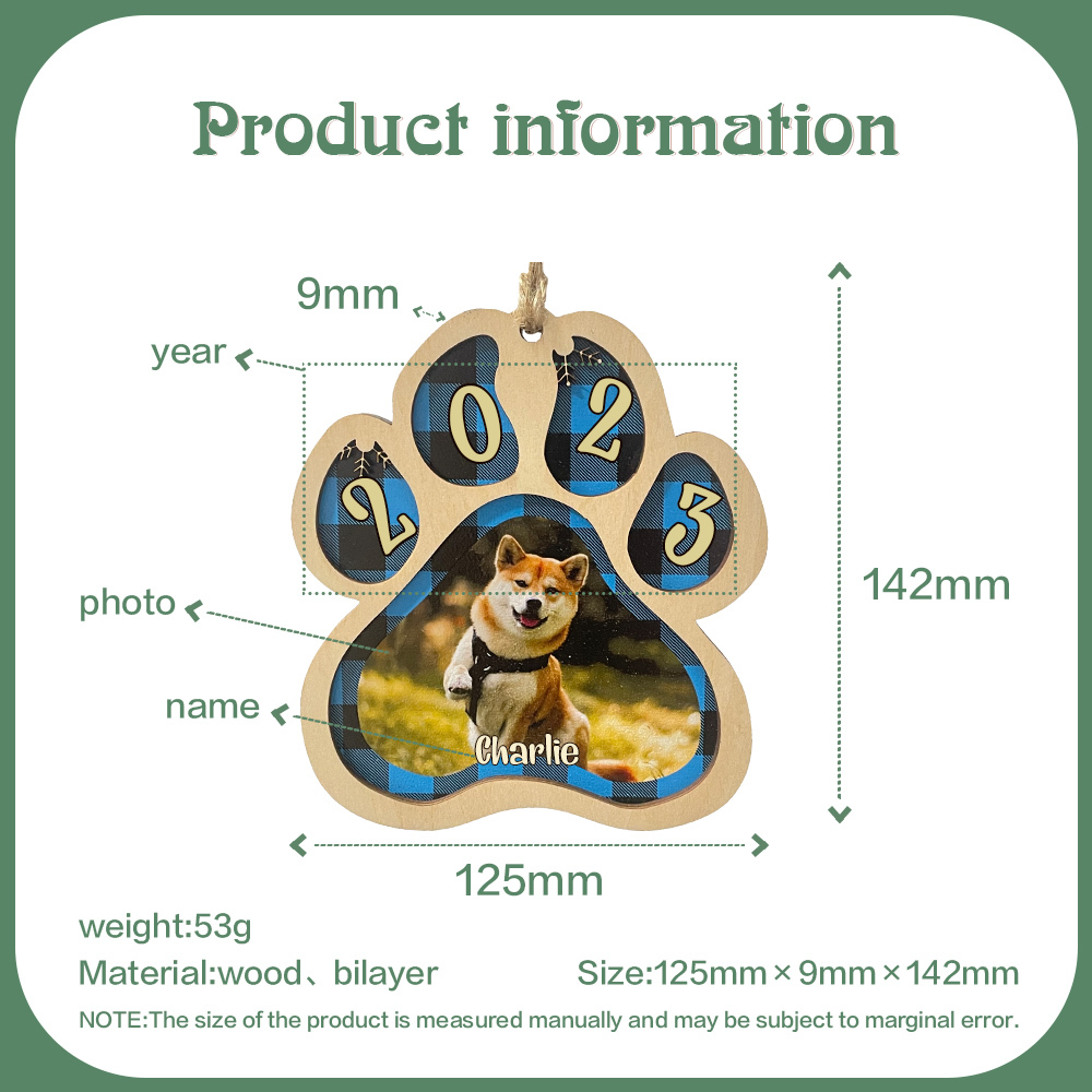 Personalised Christmas Dog Paw Ornament Custom Name & Photo & Year Christmas Gifts-Jessemade AU