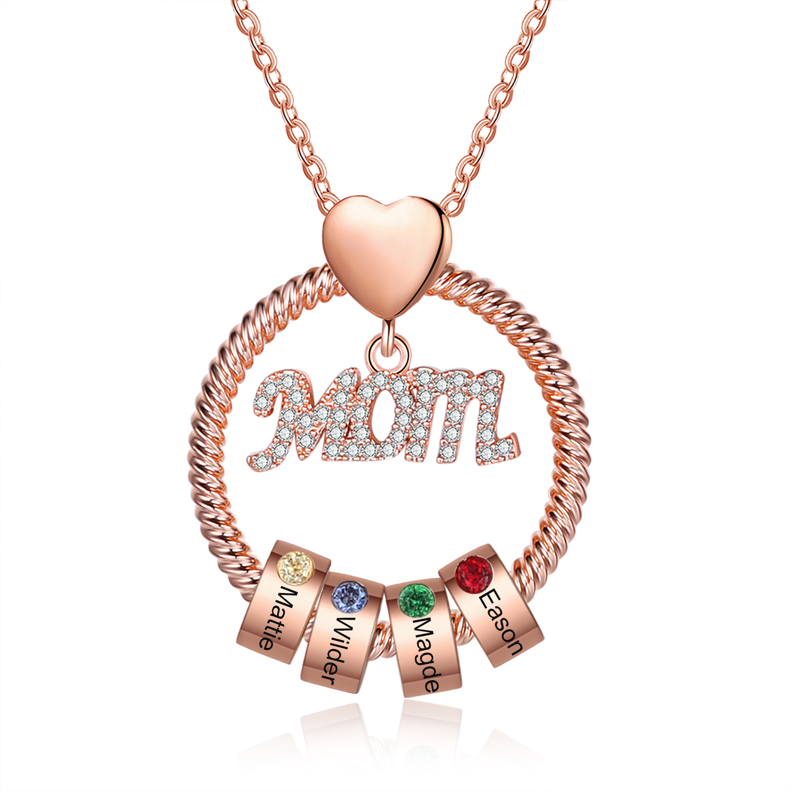 Personalised Necklace With 4 Birthstones Engraved Names Gift For Mother-Jessemade AU
