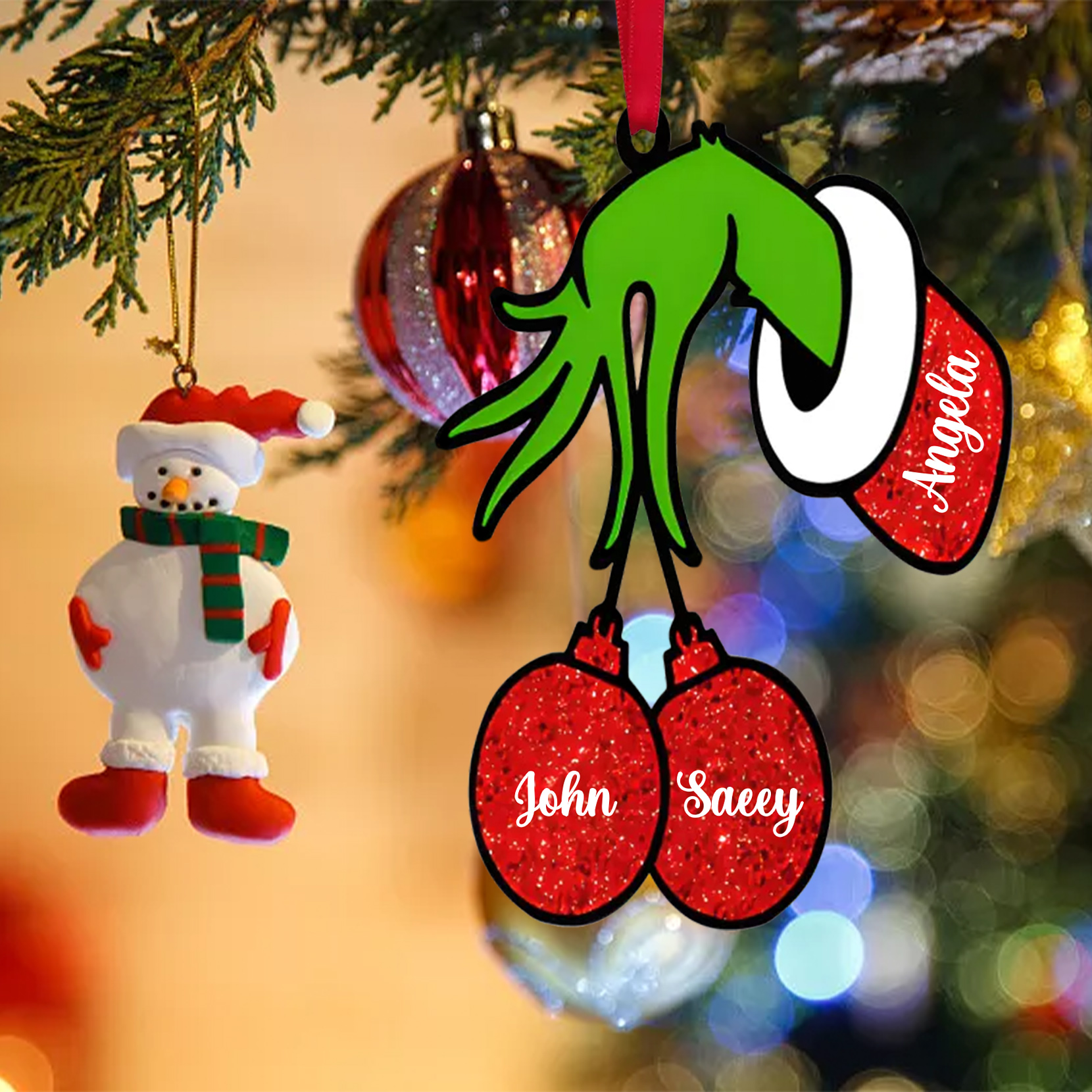 3 Names -Personalised Wooden Christmas Ornaments Customised Name Grinch Christmas Ornament Gifts for Family Friends-Jessemade AU