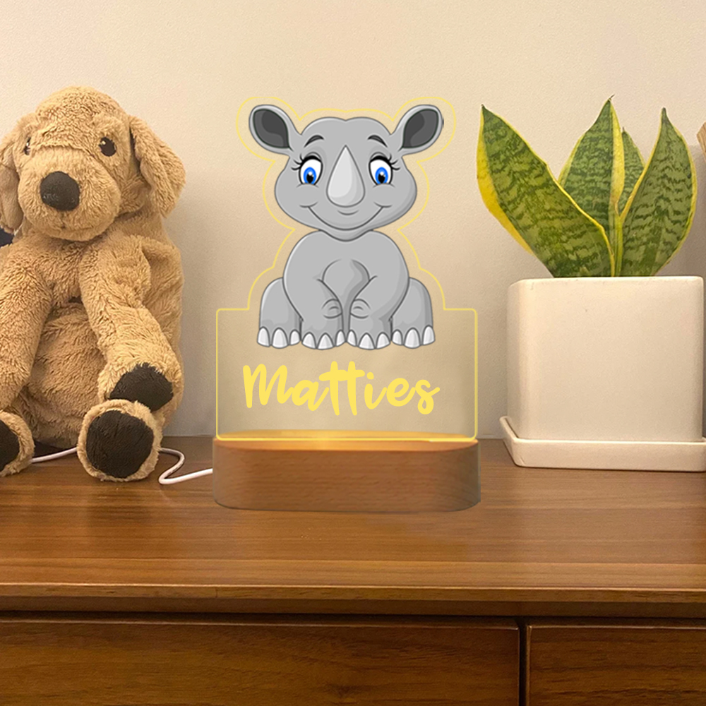 Custom Name Animal Rhinoceros Night Light LED Lamp Gifts For Kids-Jessemade AU