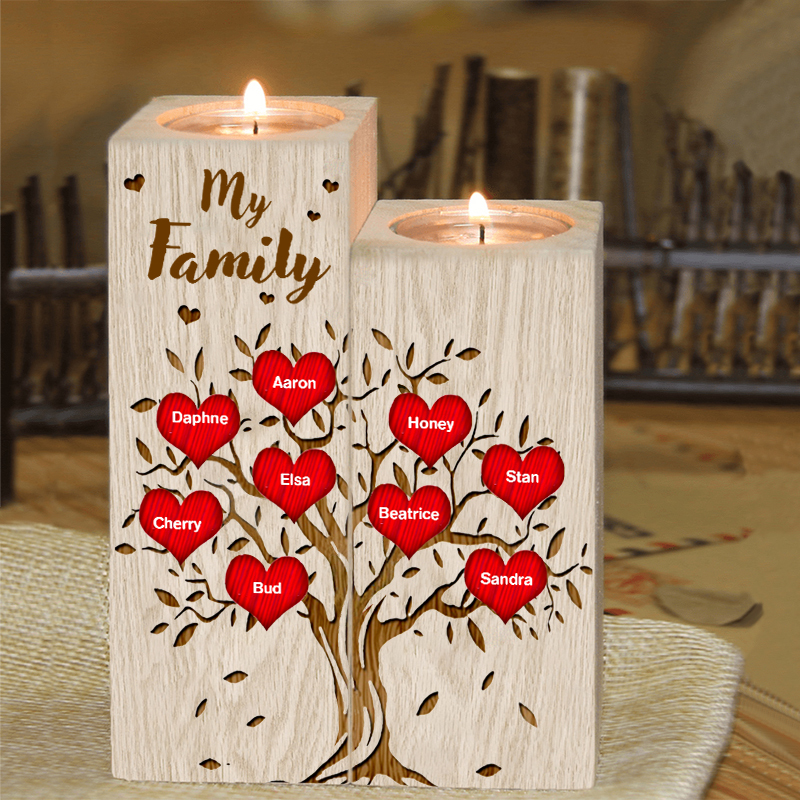 Family Tree Candle Holder Customised 1-10 Names & Text Wooden Candlesticks Personalised Gifts for Family-Jessemade AU
