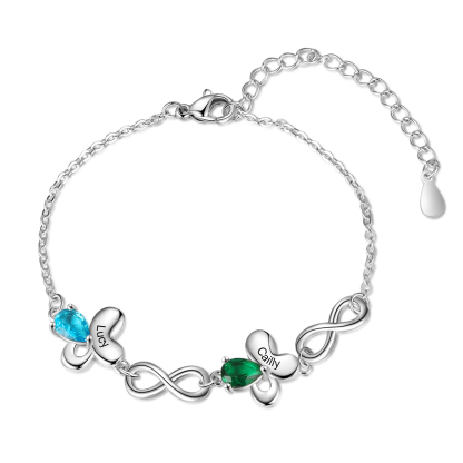 Personalised Butterfly Bracelet With 2 Birthstones Custom Names Bracelet Gift For Women-Jessemade AU