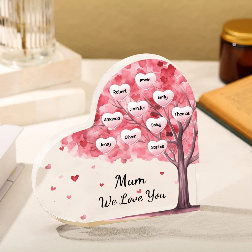 10 Names - Personalised Acrylic Heart Keepsake Custom Text Pink Tree Ornaments Gifts for Grandma/Mother-Jessemade AU
