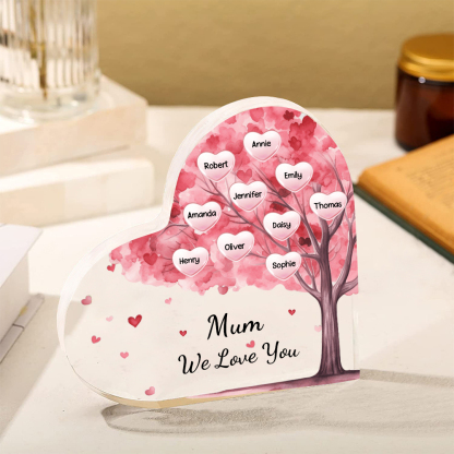 10 Names - Personalised Acrylic Heart Keepsake Custom Text Pink Tree Ornaments Gifts for Grandma/Mother-Jessemade AU