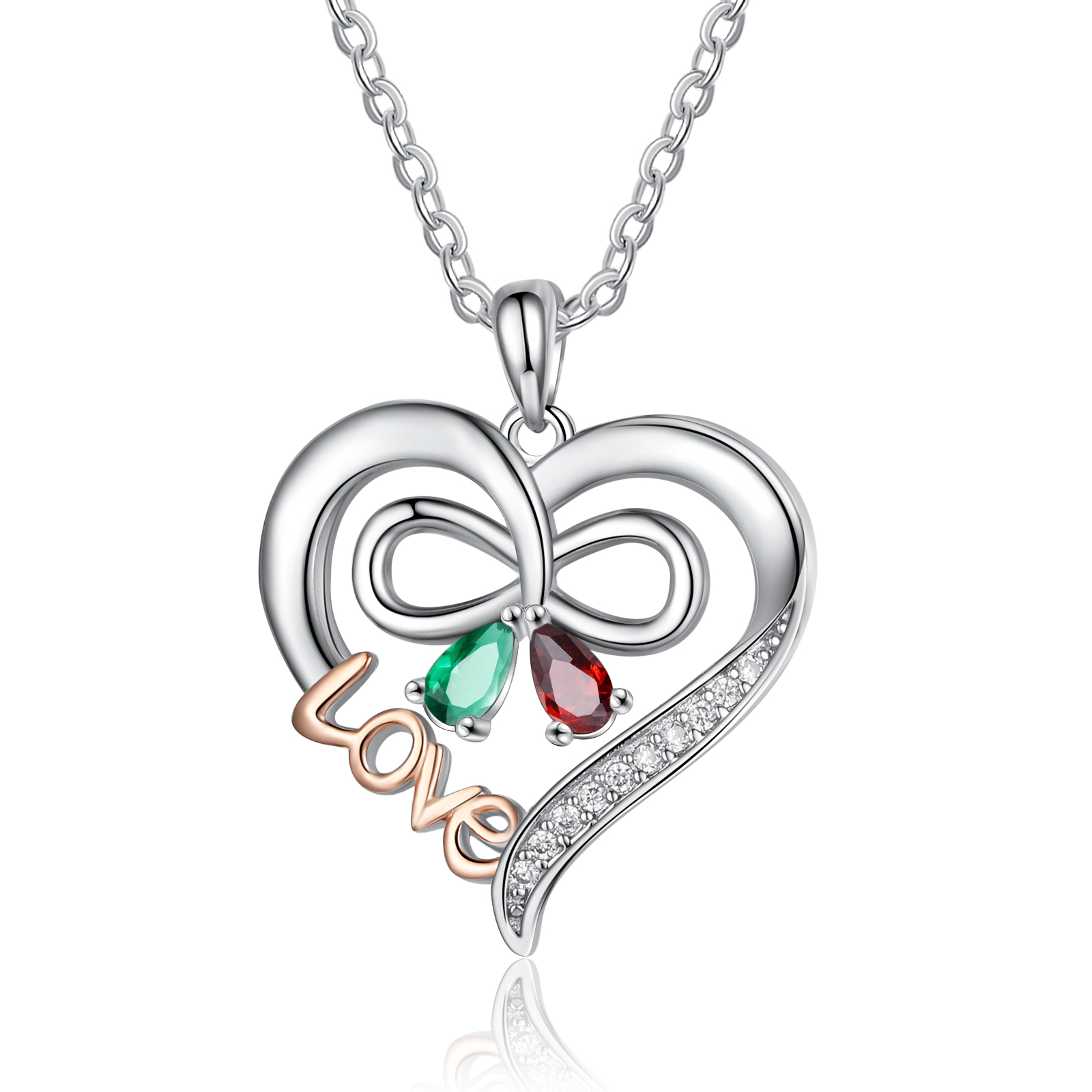 LOVE Heart Necklace with Birthstone Engraved Name Personalised Name Butterfly Necklace Gifts for Her-Jessemade AU