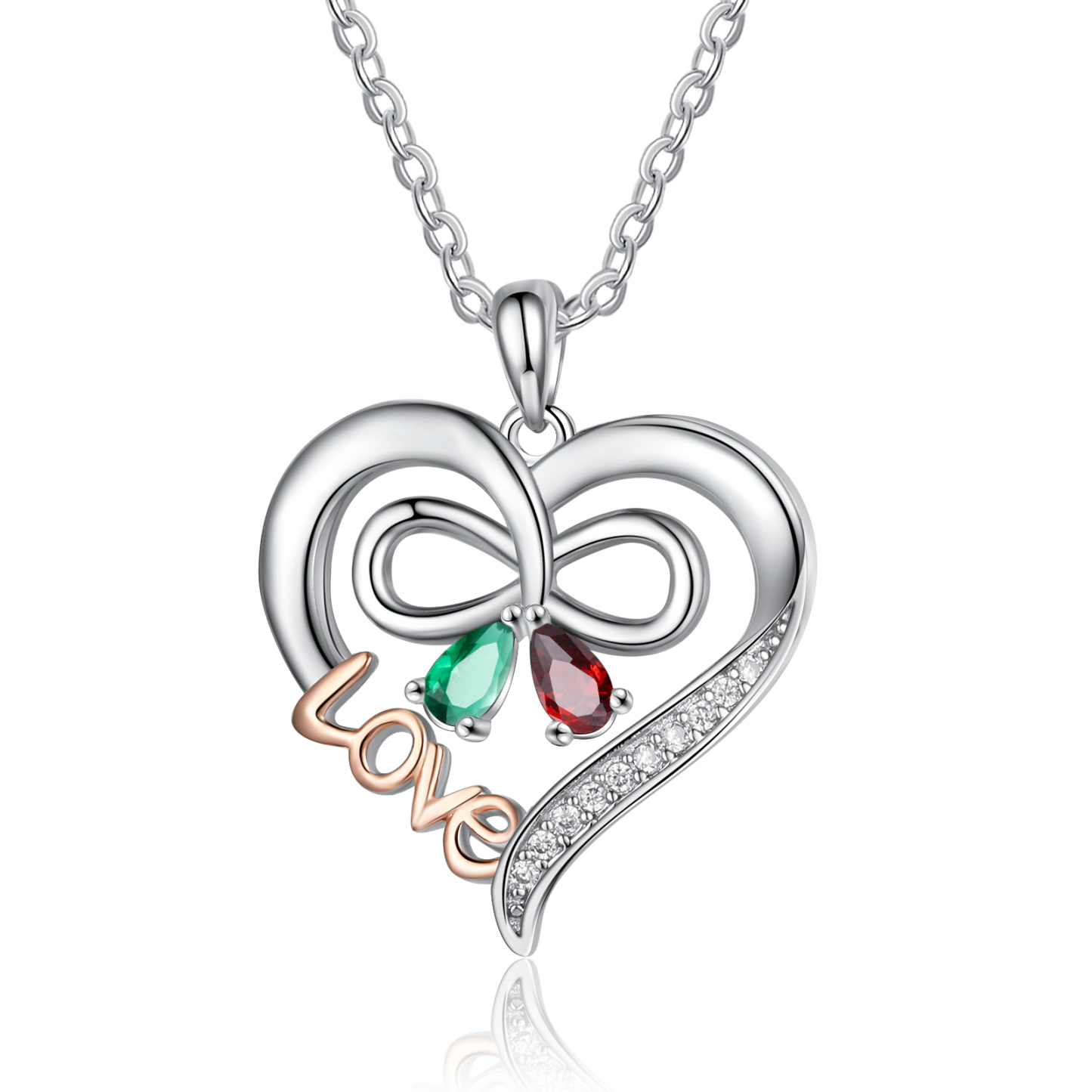 LOVE Heart Necklace with Birthstone Engraved Name Personalised Name Butterfly Necklace Gifts for Her-Jessemade AU