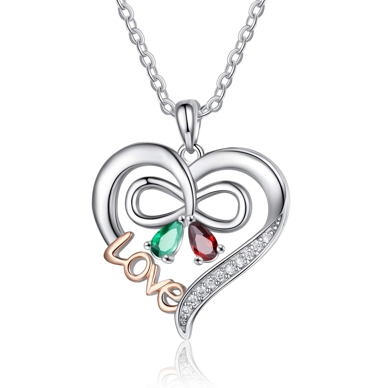 LOVE Heart Necklace with Birthstone Engraved Name Personalised Name Butterfly Necklace Gifts for Her-Jessemade AU