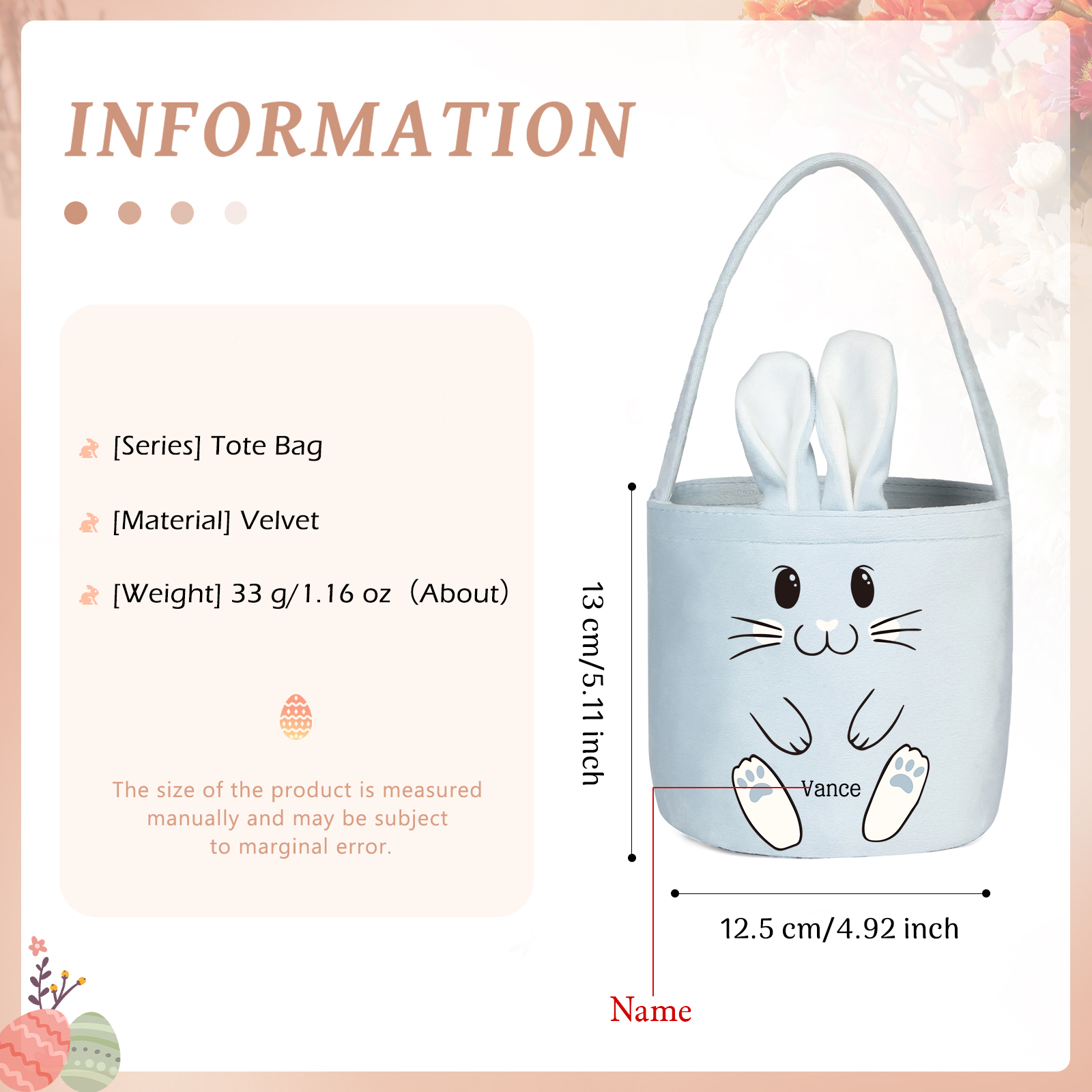 Personalised Bunny Tote Bag Customised With Name Bucket Bag Bunny Basket Easter Gifts-Jessemade AU