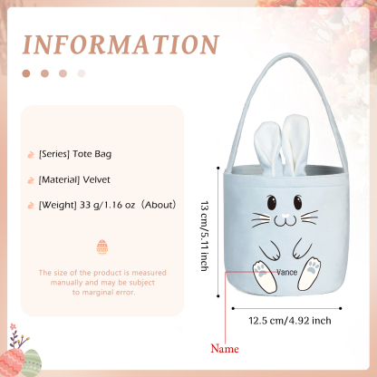 Personalised Bunny Tote Bag Customised With Name Bucket Bag Bunny Basket Easter Gifts-Jessemade AU